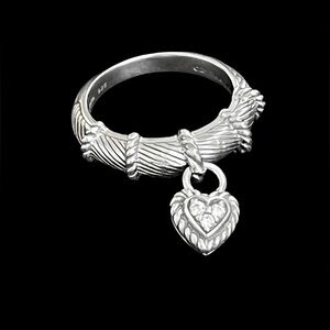 Judith Ripka sterling silver cubic zirconia heart charm ring